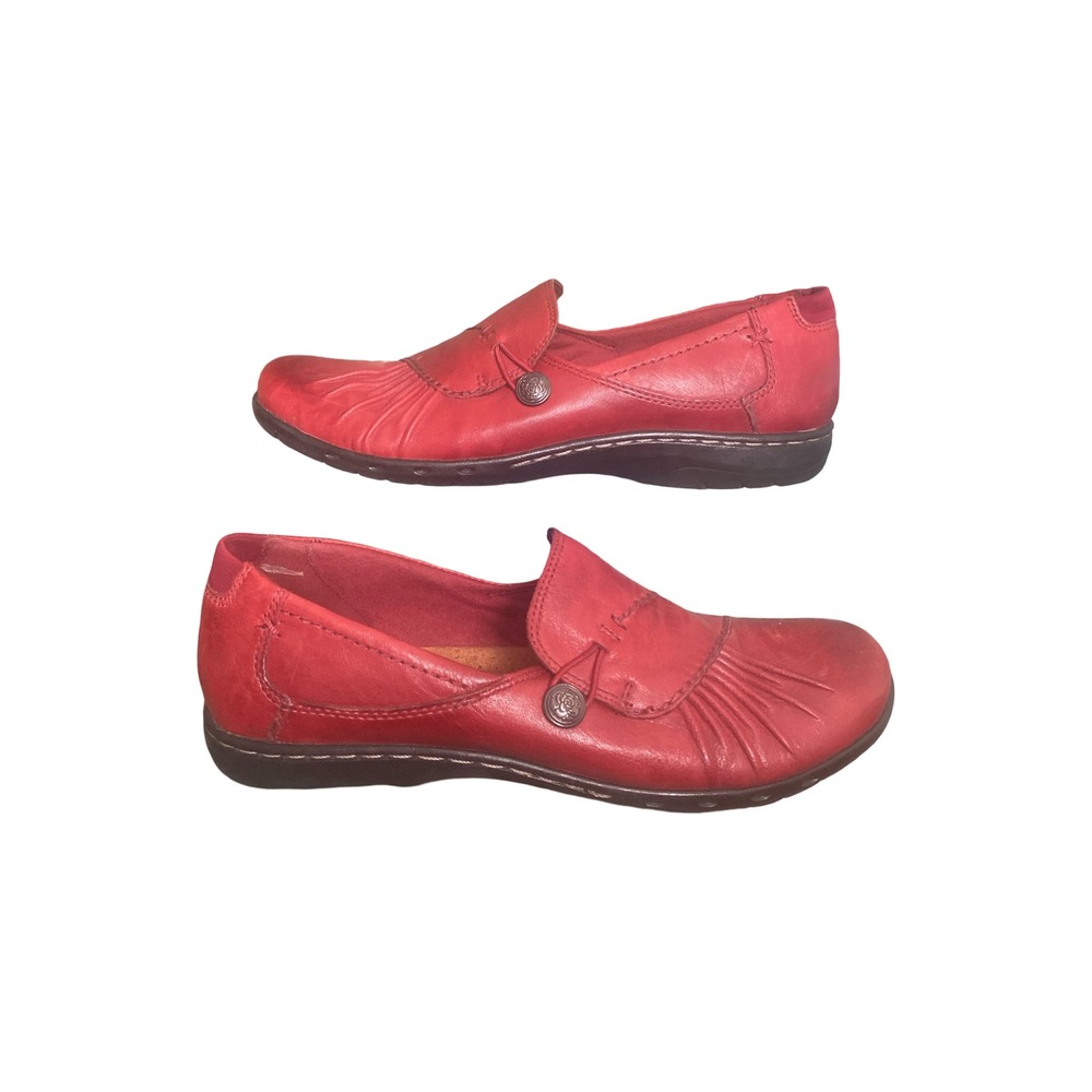 Cobb Hill by New Balance Womens Red Leather Pleated Button Loafers 8.5N CAG01BG